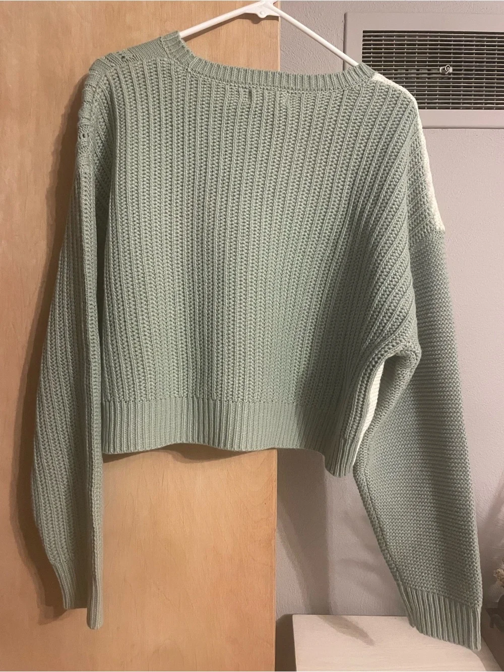Altar'd State Sage & Cream Colorblock Cable Knit Sweater